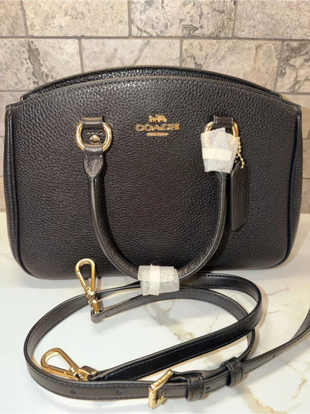 Coach Savannah Carryall SmalBlack Pebble Leather Satchel with Gold Hardware
